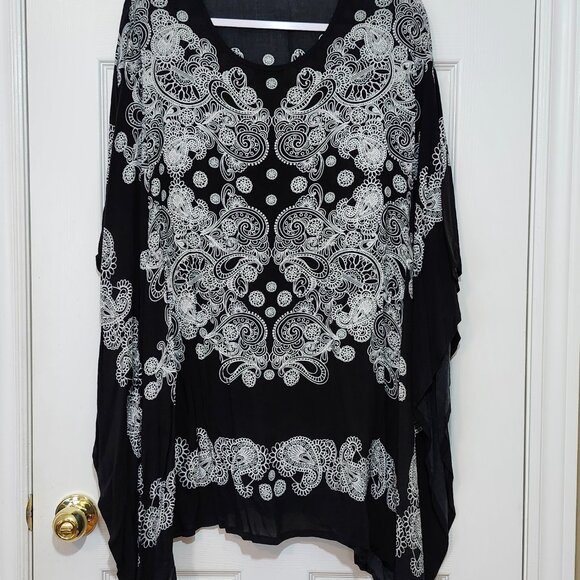 La Vie en Rose Aqua Women's Tunic Swimsuit Cover-up ~ Black and White ~ Size L ~ - Picture 2 of 7